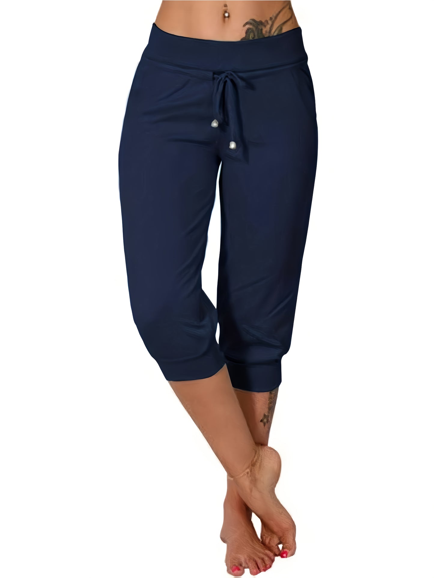 3pcs Women's7/8 Length Casual High Waist Drawstring Pants with Pockets