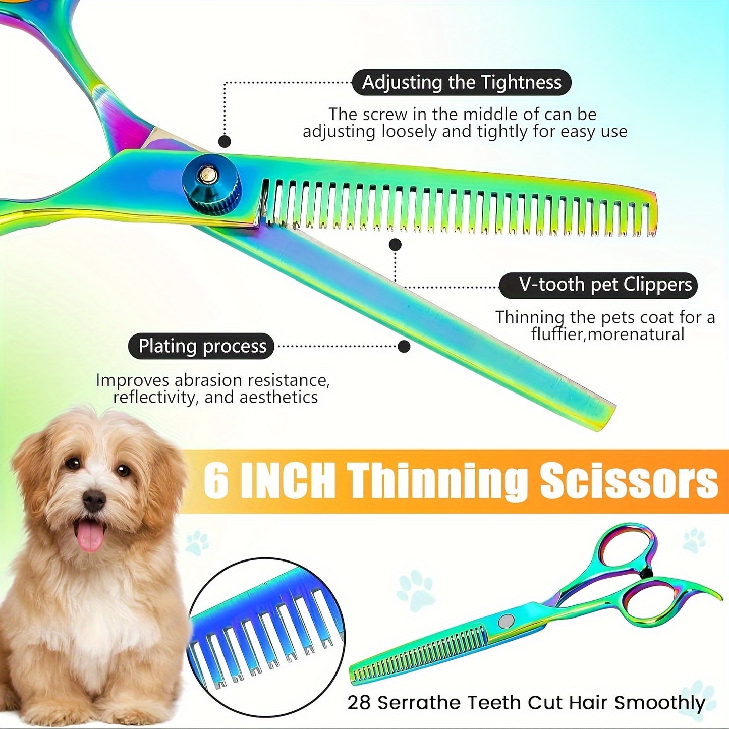 8 In 1 Professional Dog or Cat Grooming Titanium Coated Scissors Kit With Safety Round Tip