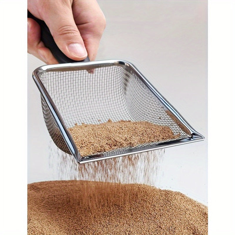 2pcs Stainless Steel Fine-Mesh Scoops for Cat Litter & Reptile Substrate