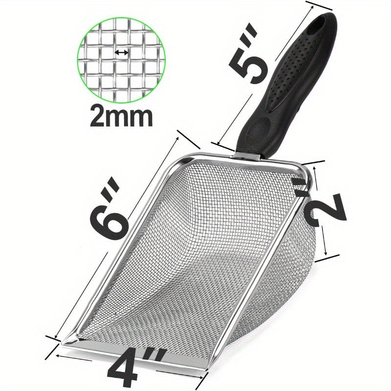 2pcs Stainless Steel Fine-Mesh Scoops for Cat Litter & Reptile Substrate