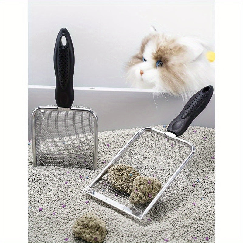 2pcs Stainless Steel Fine-Mesh Scoops for Cat Litter & Reptile Substrate