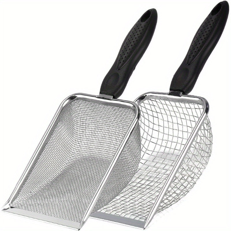 2pcs Stainless Steel Fine-Mesh Scoops for Cat Litter & Reptile Substrate