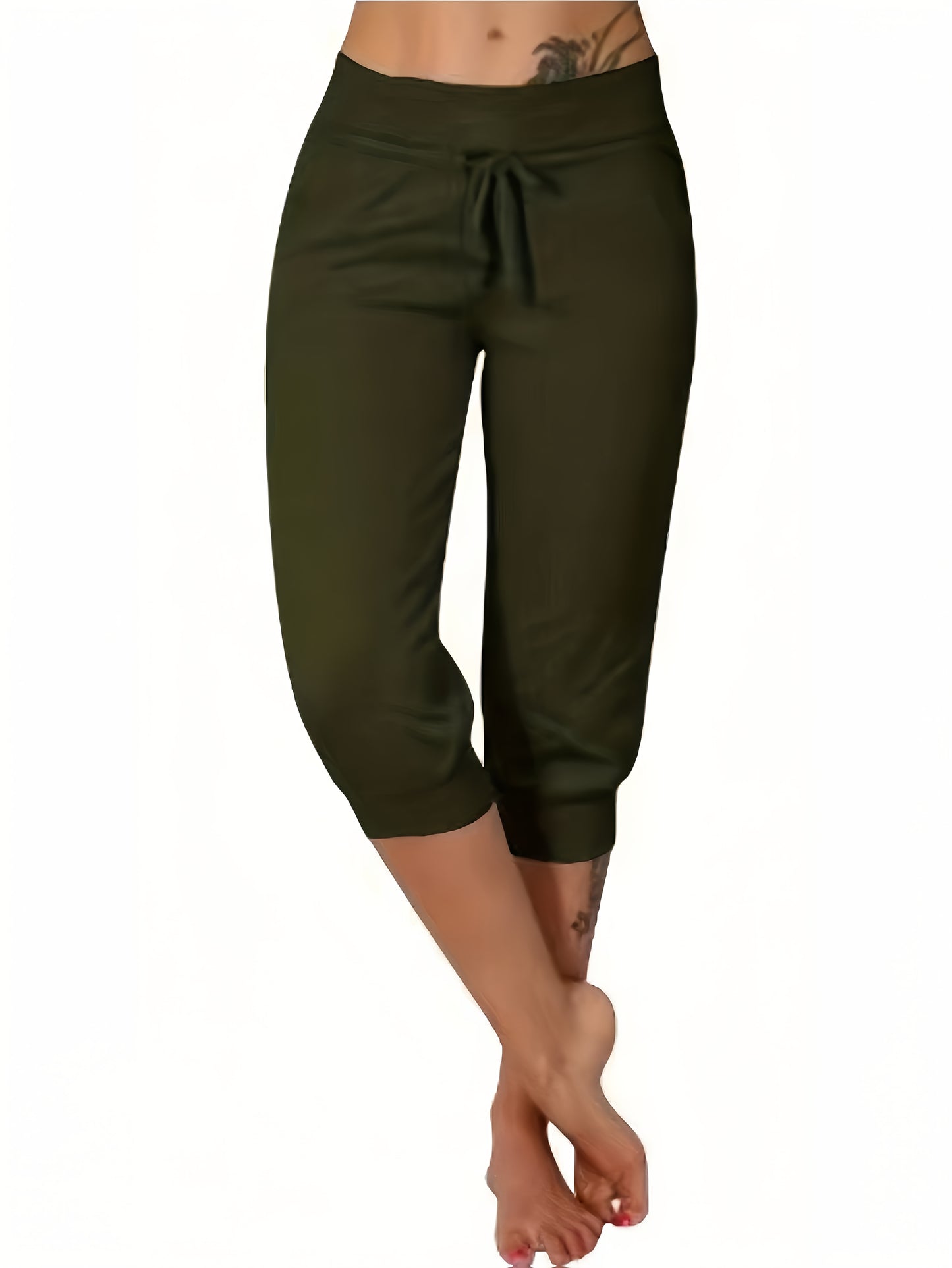 3pcs Women's7/8 Length Casual High Waist Drawstring Pants with Pockets