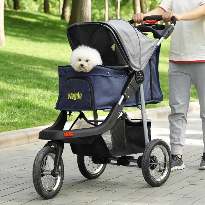 Heavy Duty Foldable 3-Wheel Dog or Cat Stroller Max. Load 55 LBS