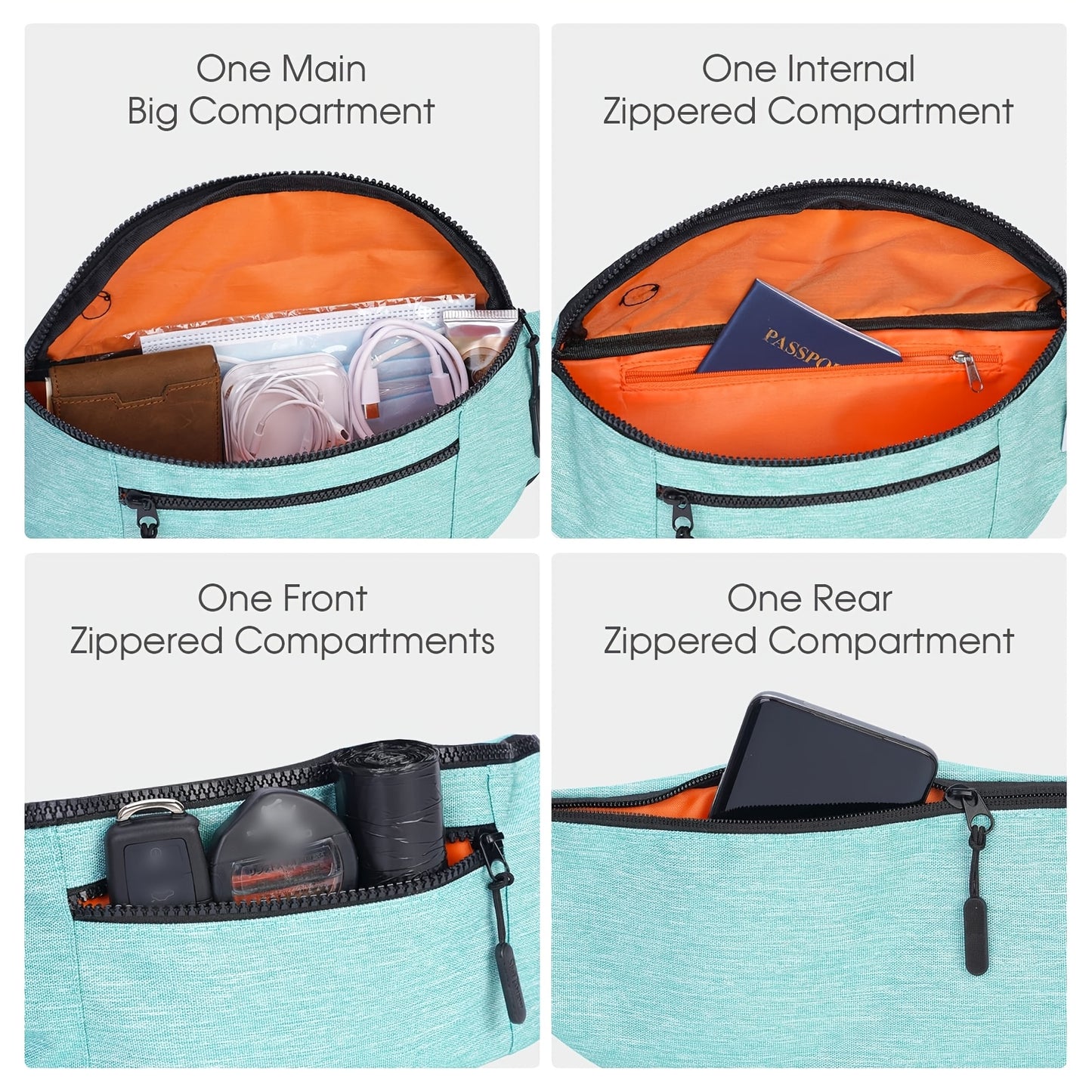 Nylon Waist Pack With Zipper Closure And Hands Free Strap