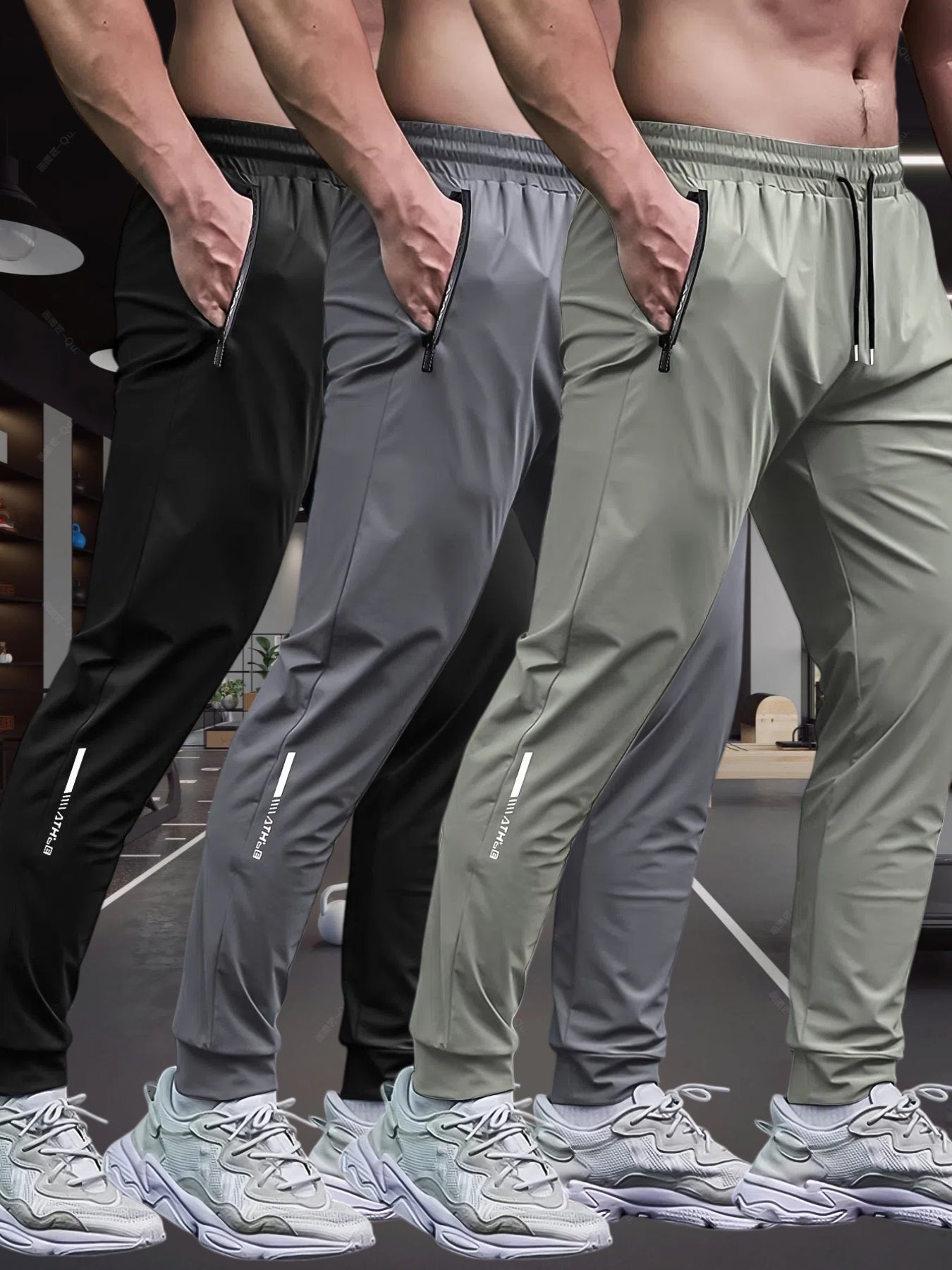 Men's Breathable Stretch Joggers With Zipper Pockets