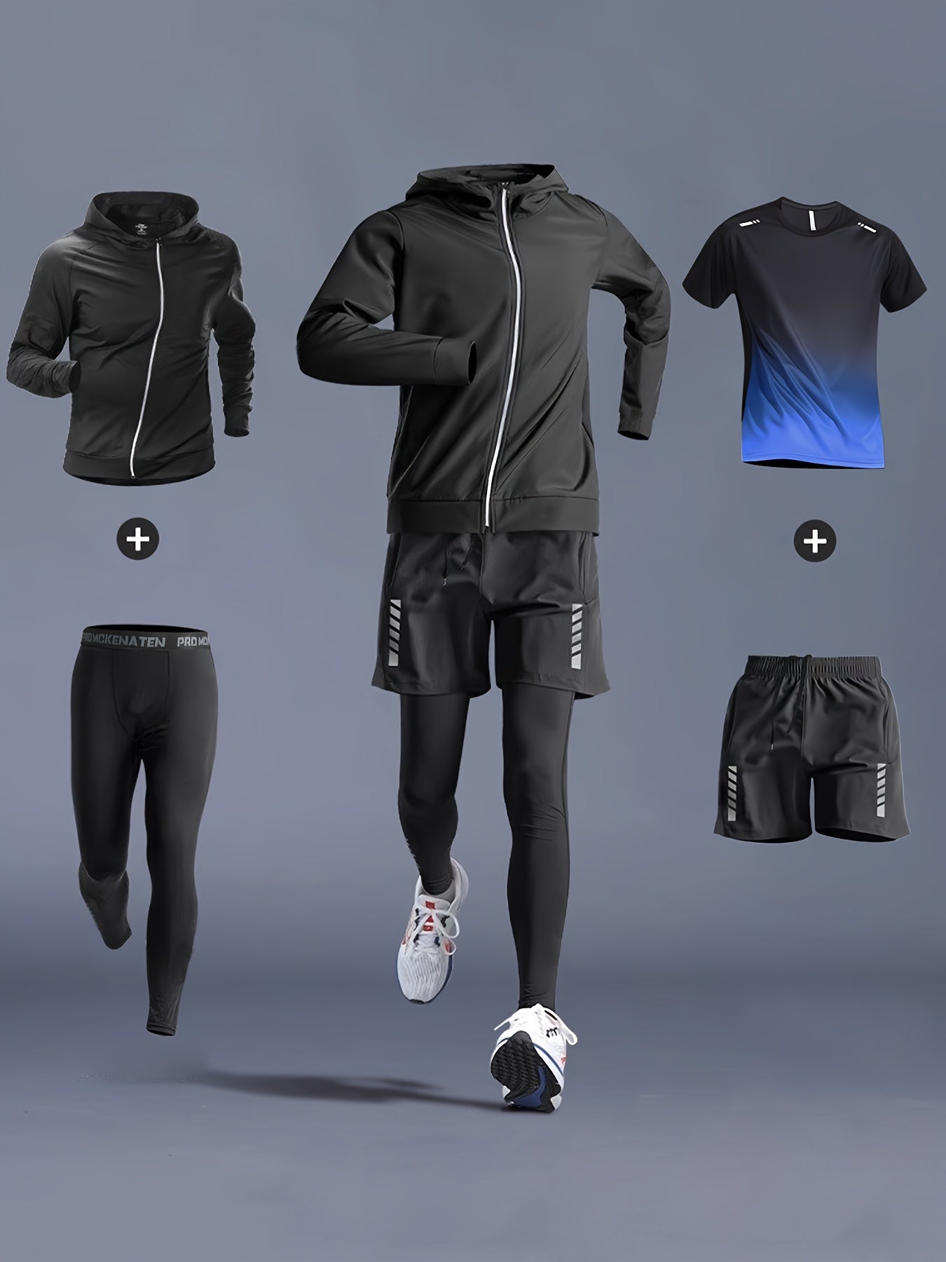 Men 4 Piece Polyester Sports Set High Stretch Skinny Fit