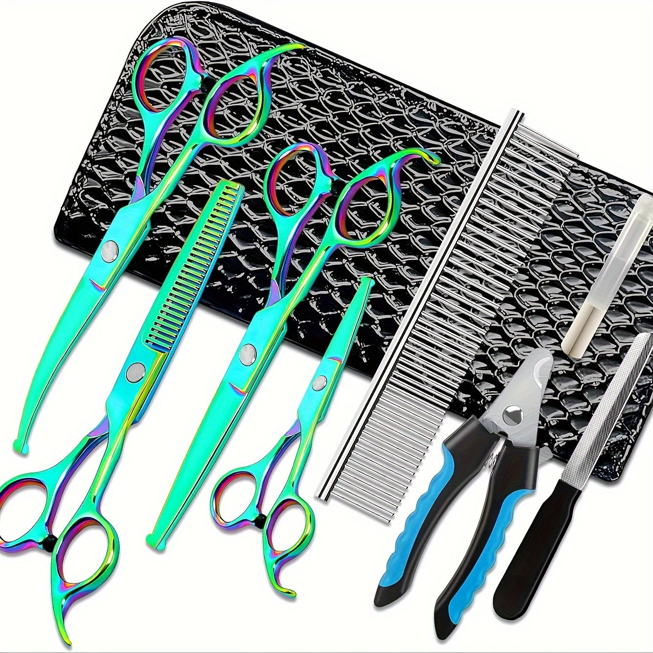 8 In 1 Professional Dog or Cat Grooming Titanium Coated Scissors Kit With Safety Round Tip