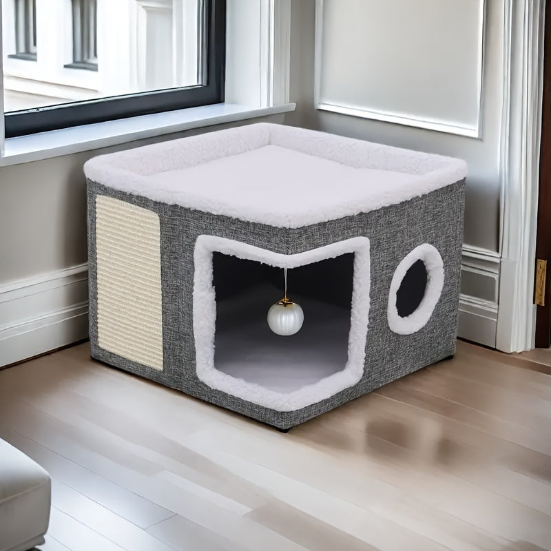 Luxurious Multi Tier Cat House With 2 Tier Bed Toy