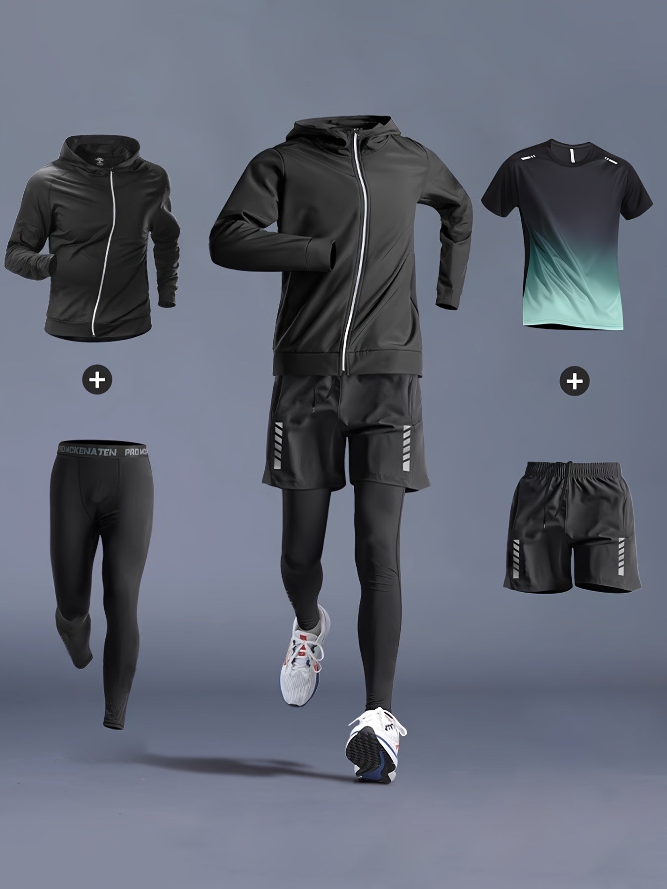 Men 4 Piece Polyester Sports Set High Stretch Skinny Fit