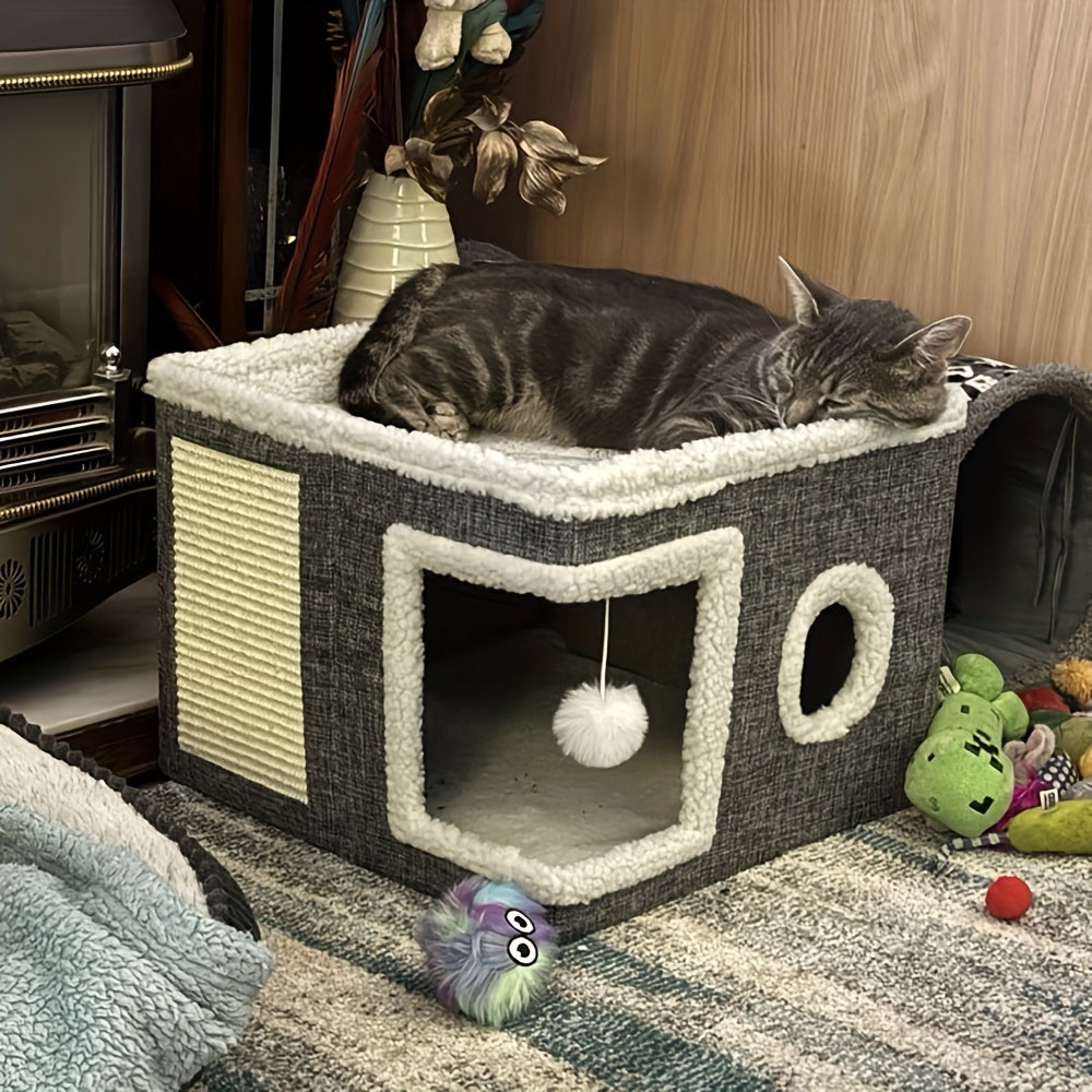 Luxurious Multi Tier Cat House With 2 Tier Bed Toy