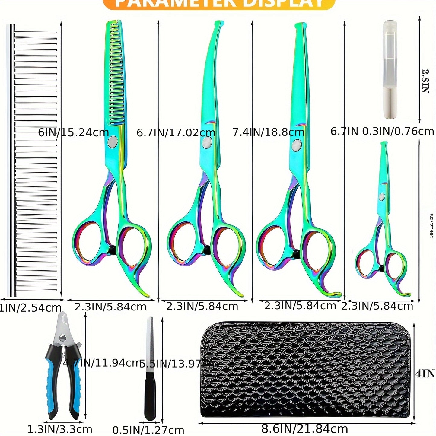 8 In 1 Professional Dog or Cat Grooming Titanium Coated Scissors Kit With Safety Round Tip