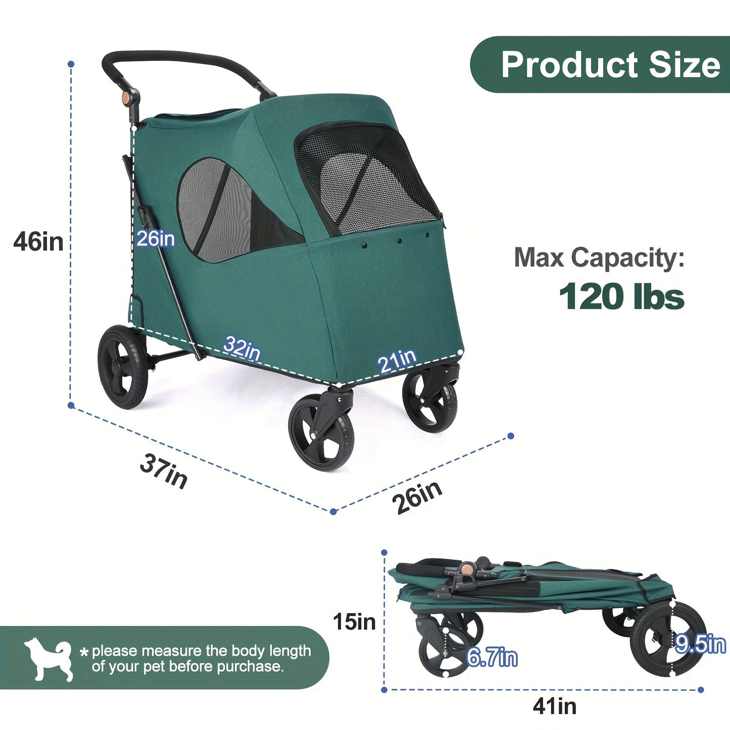 Pet Stroller for Small Dogs Cats, Up to 33 LBS