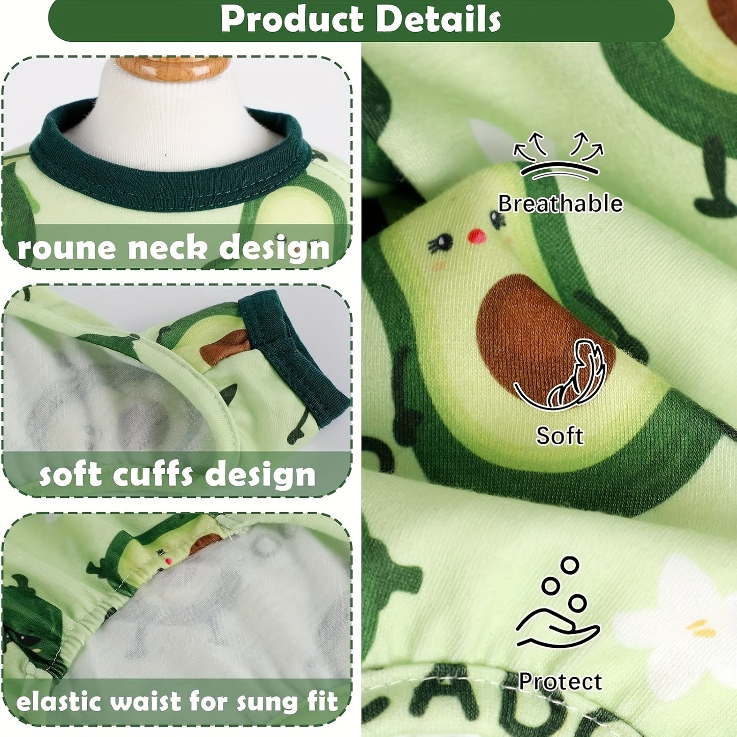 2pc Adorable Avocado & Watermelon Dog Pajamas