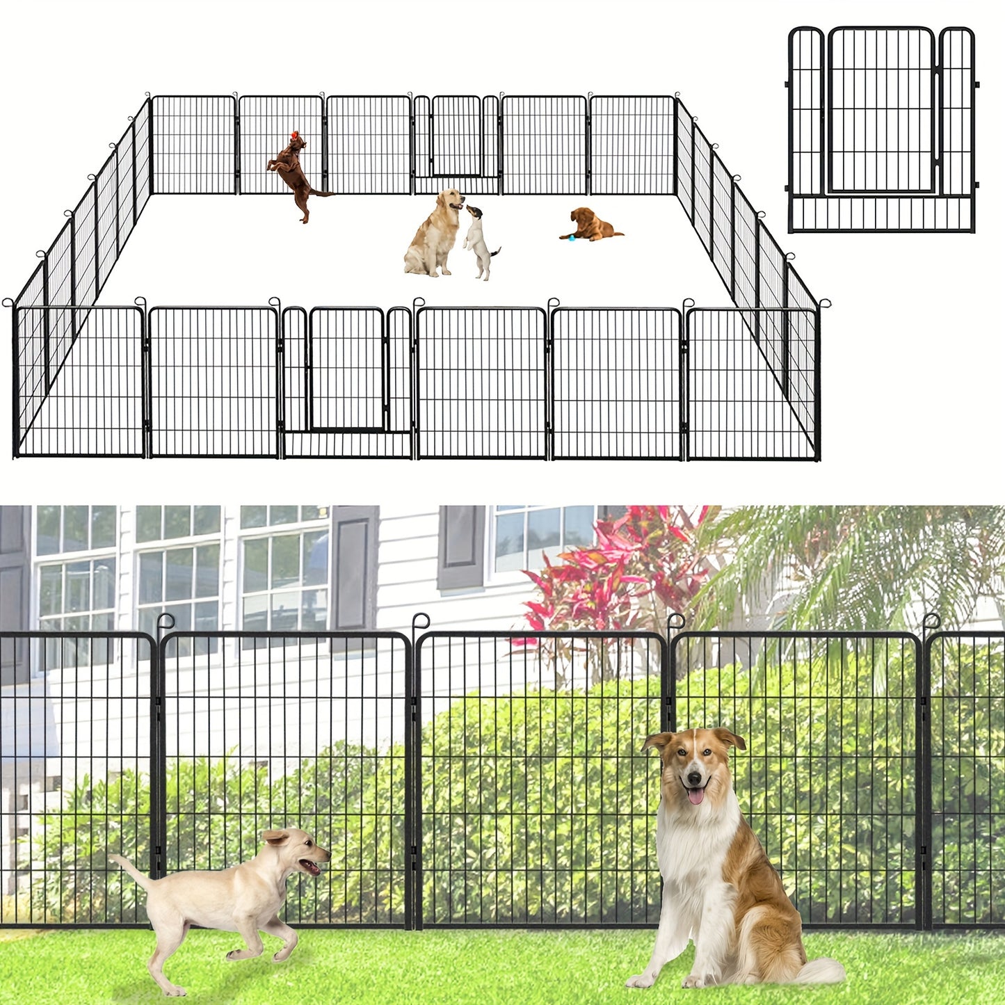 Sturdy Metal Dog Fence - Rust-Proof, Weatherproof for Large & Medium Dogs