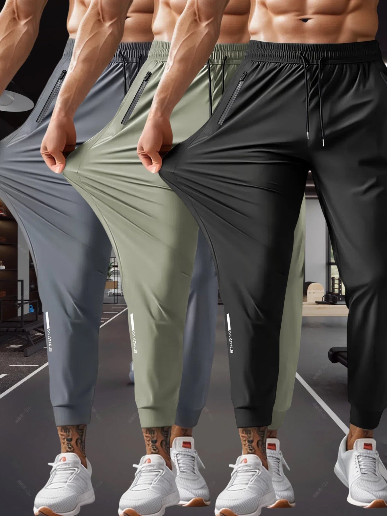 Men's Breathable Stretch Joggers With Zipper Pockets
