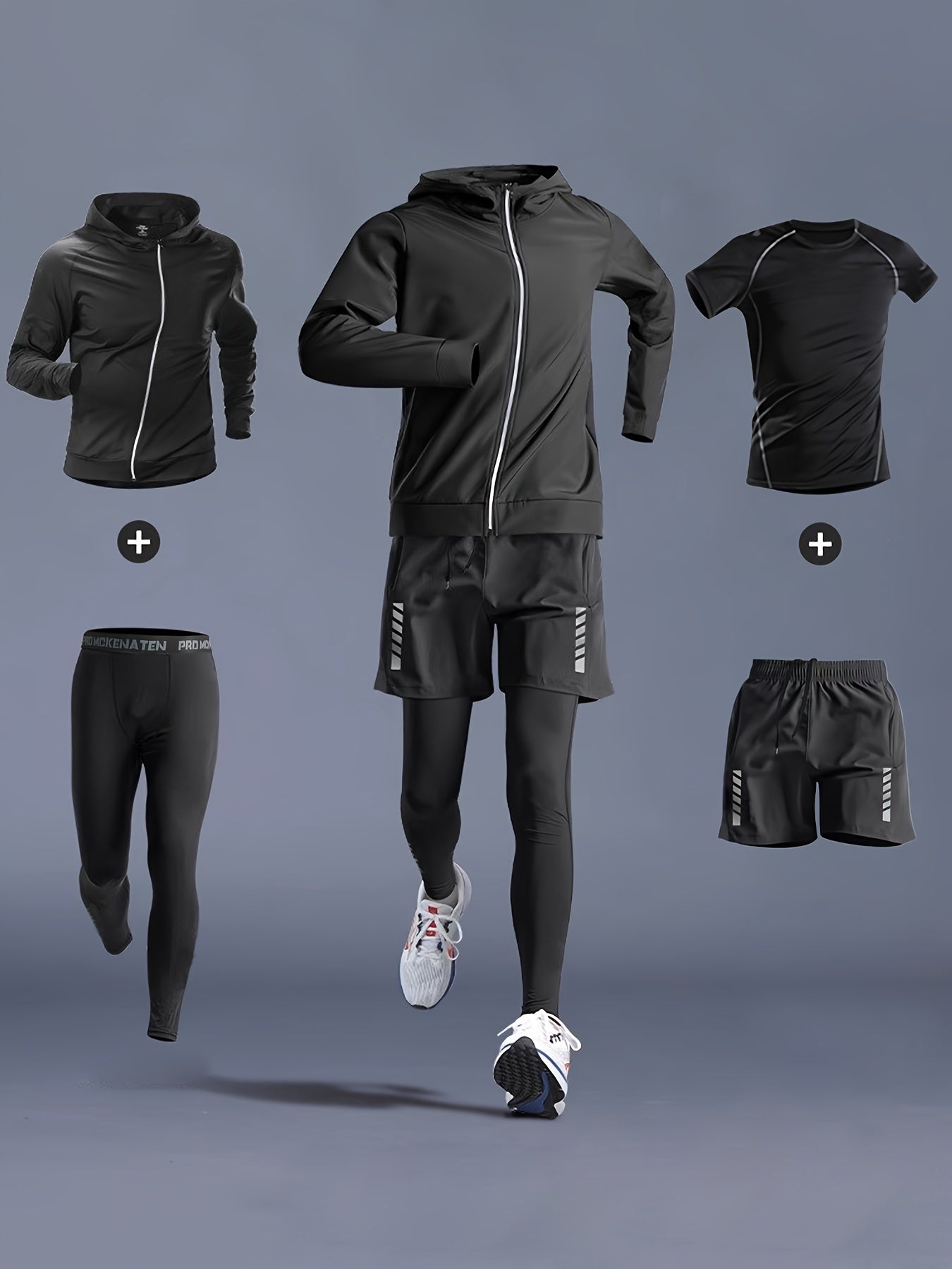 Men 4 Piece Polyester Sports Set High Stretch Skinny Fit