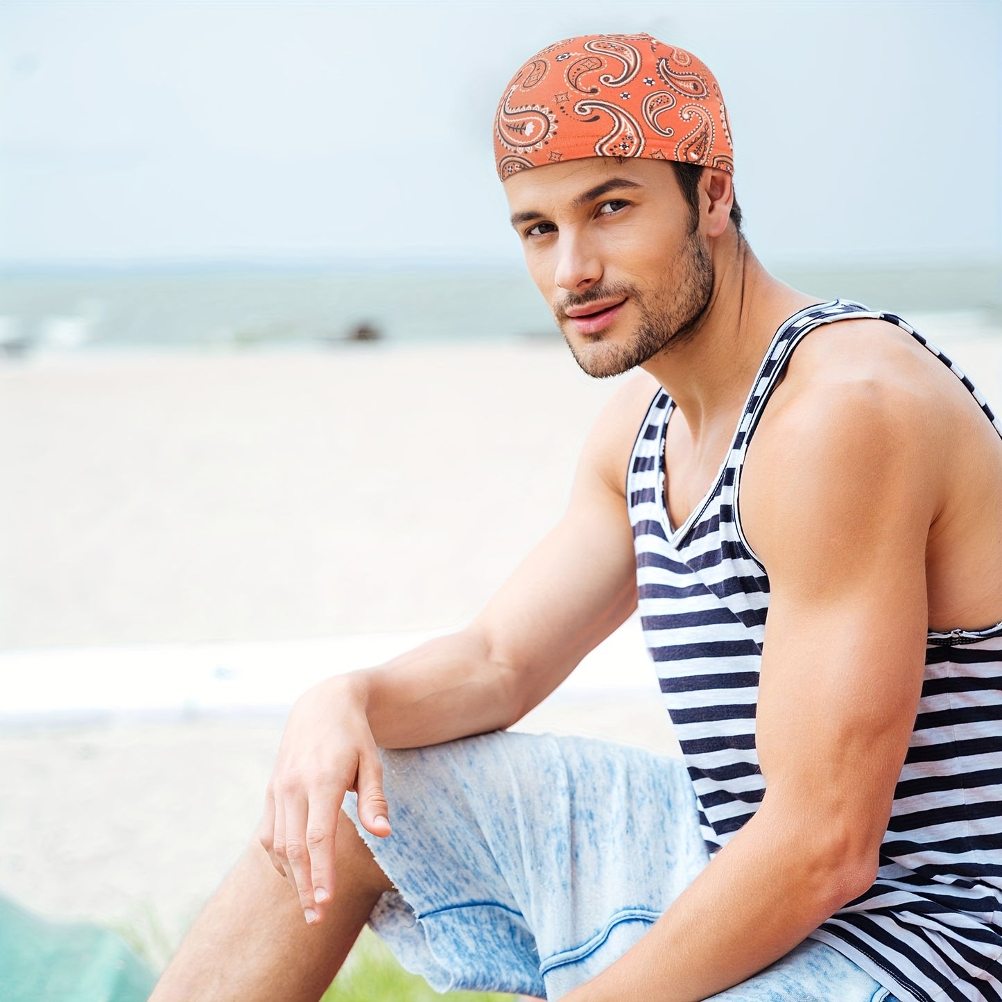 Silk Jacquard Cooling Beanie Cap Paisley Sweat Wicking