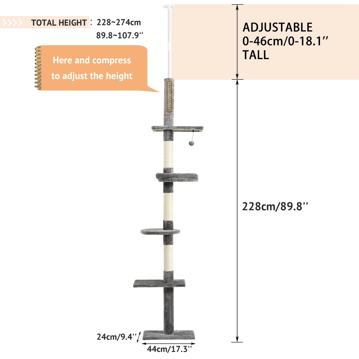Adjustable Height Floor-to-Ceiling Vertical Cat Tree