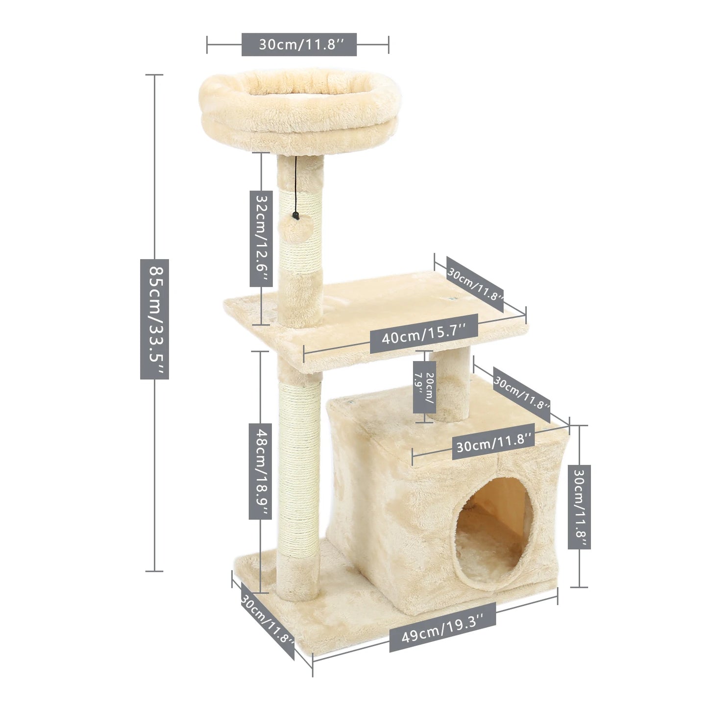 Small Cat House with Cat Scratcher Toys and Climbing Frame
