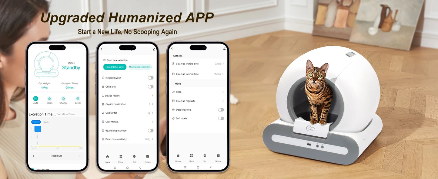Automatic Self Cleaning Cat Litter with App Control & Litter Mat