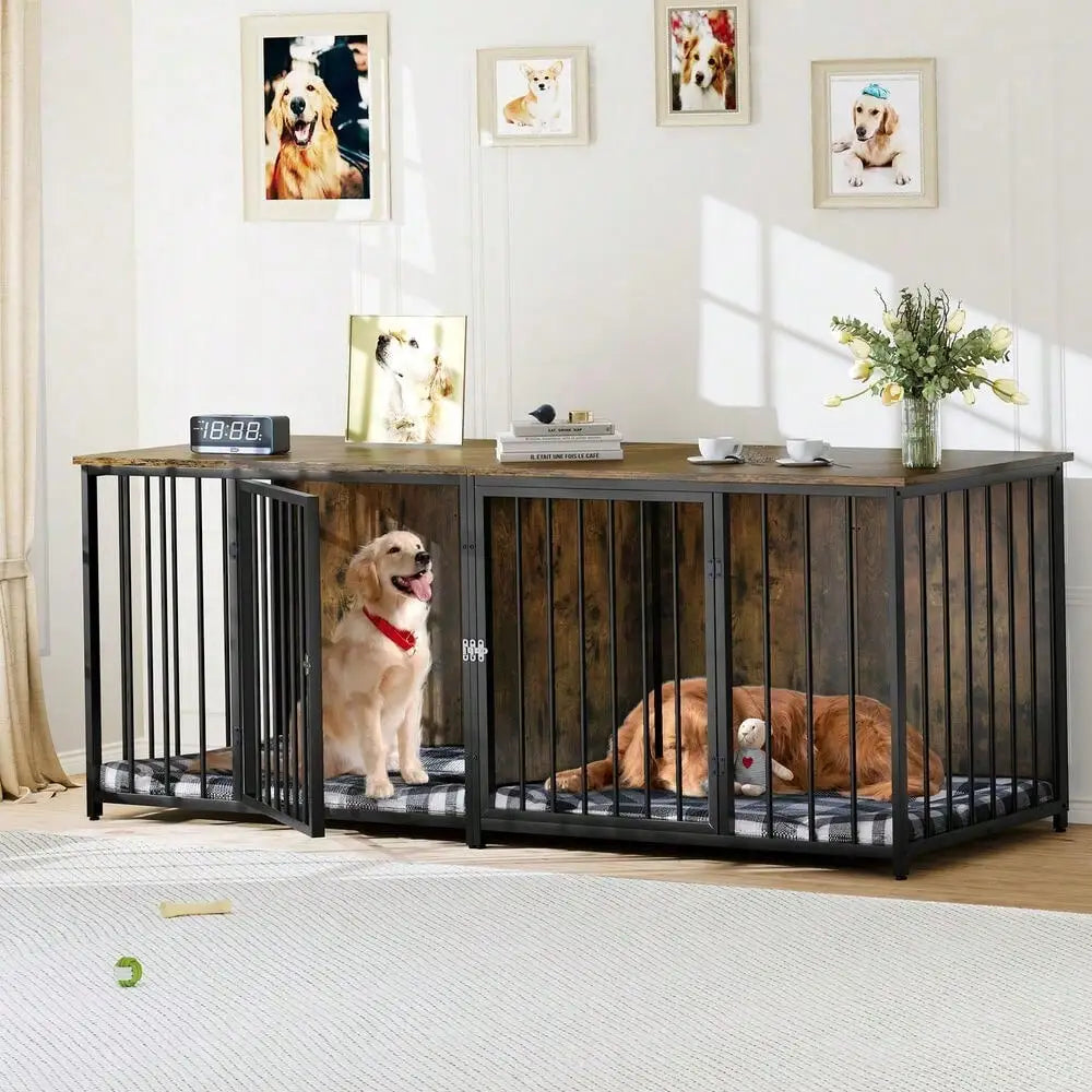 Double Dog Crate Furniture 80.2 Inch Large Breed Dog Kennel