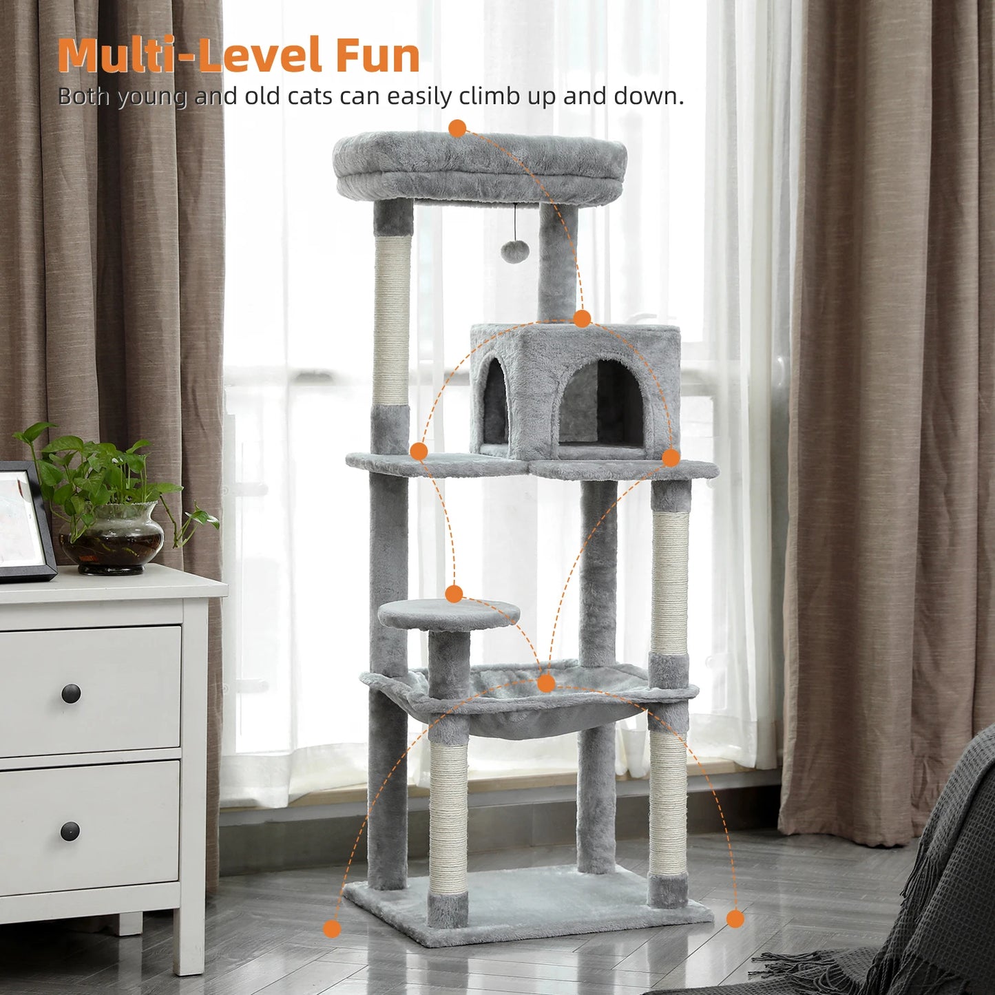 Multi-Level Cat Tree With Cozy Perches Stable Scratch Board