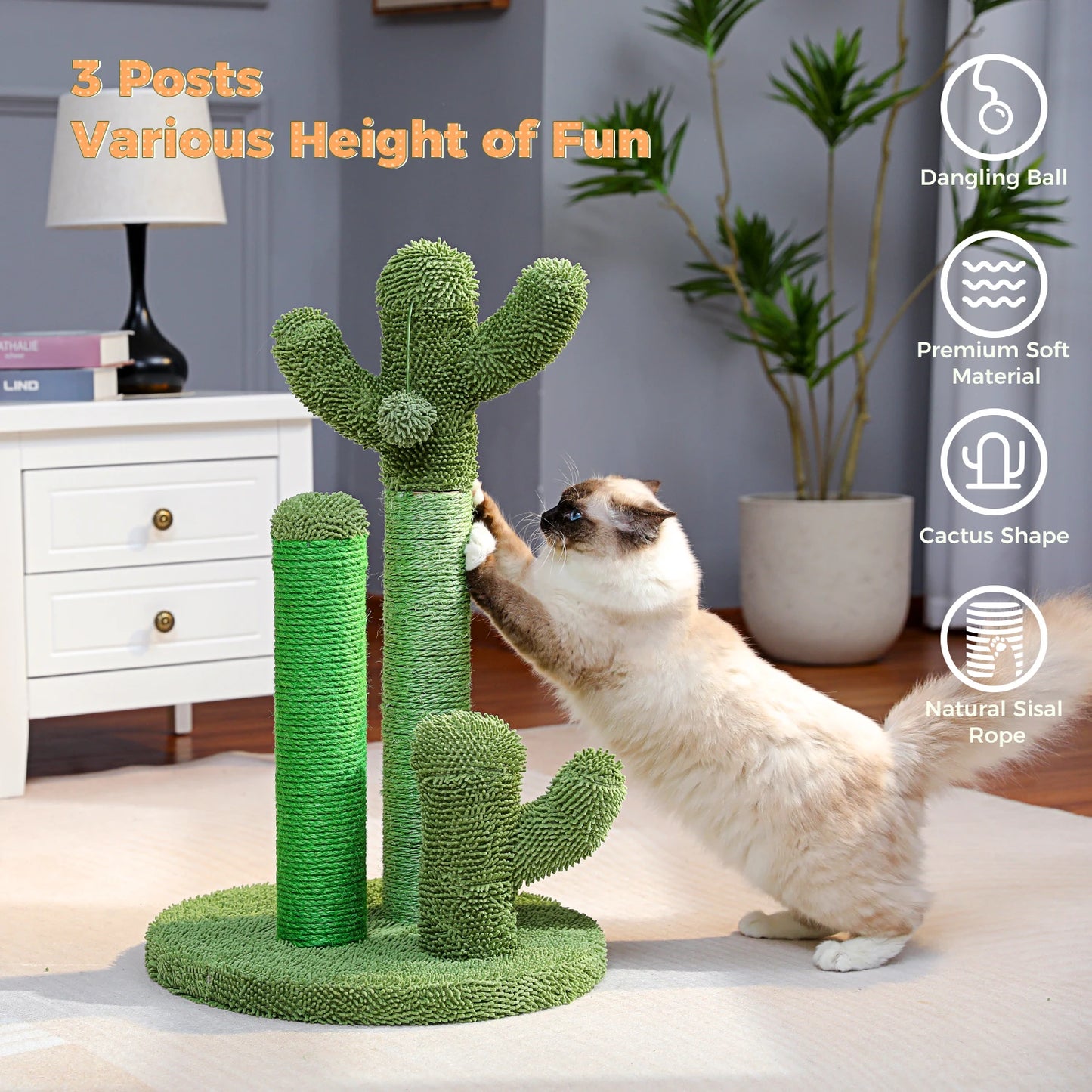 Cactus Cat Tree Toy with Ball & Scratching Post