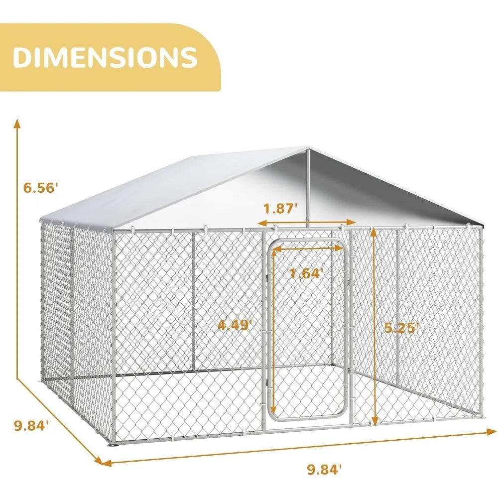 10×10FT Outdoor Heavy Duty Chain Link Dog Kennel with Lock