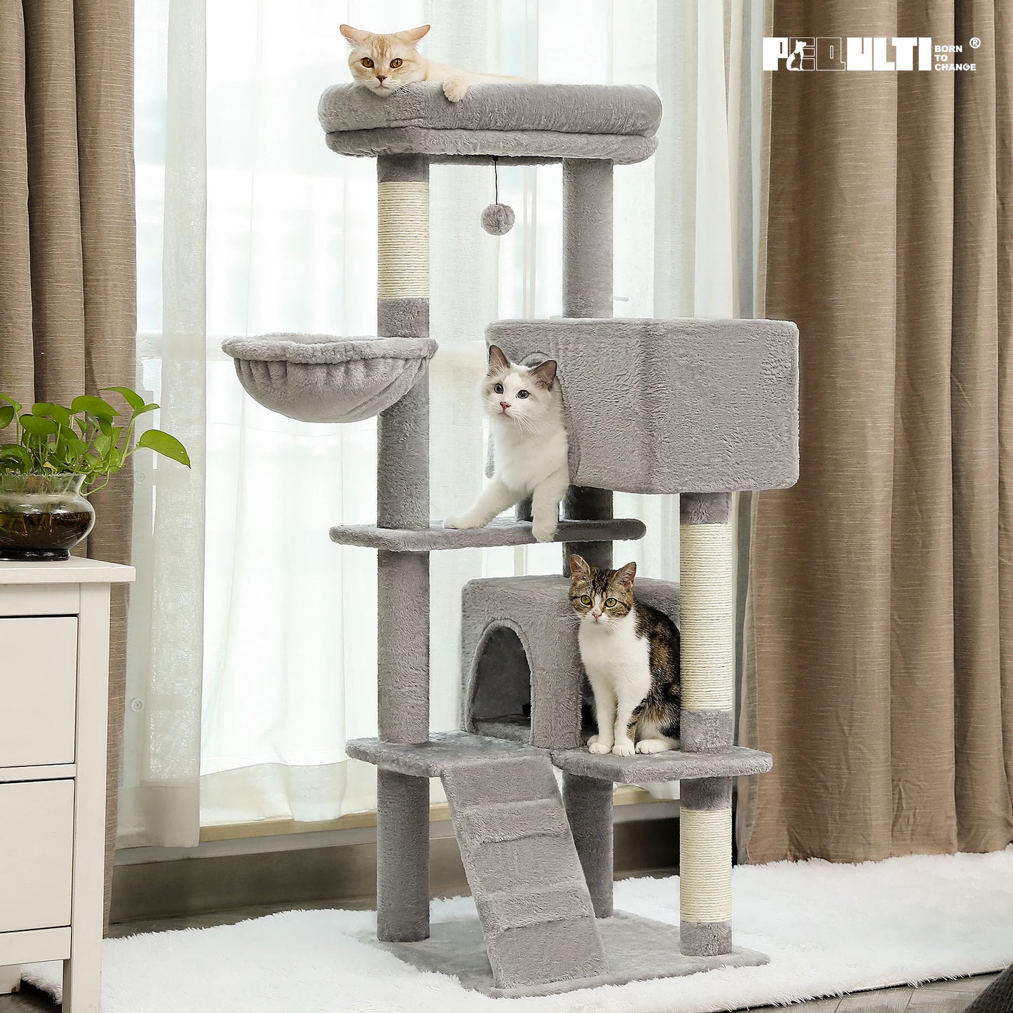 Multi-Level Cat Tree With Cozy Perches Stable Scratch Board