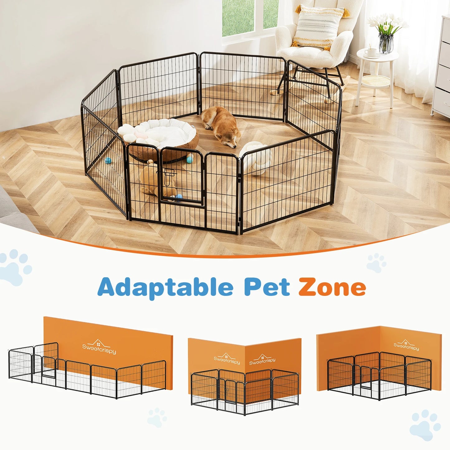 8 Panel Heavy Duty Metal Dog Pen Indoors Outdoors Versatile