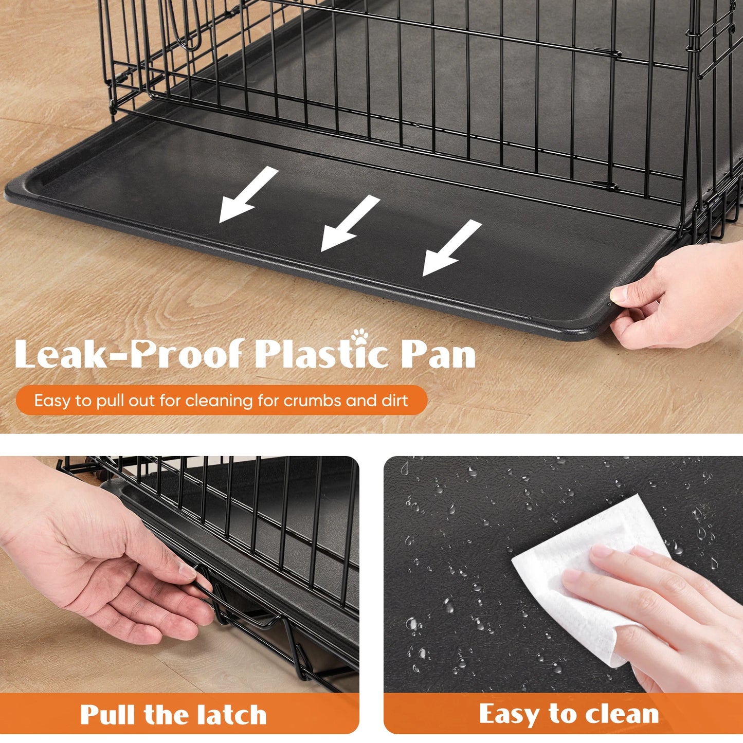 30in Double Door Folding Metal Wire Dog Cage with Plastic Leak-Proof Pan