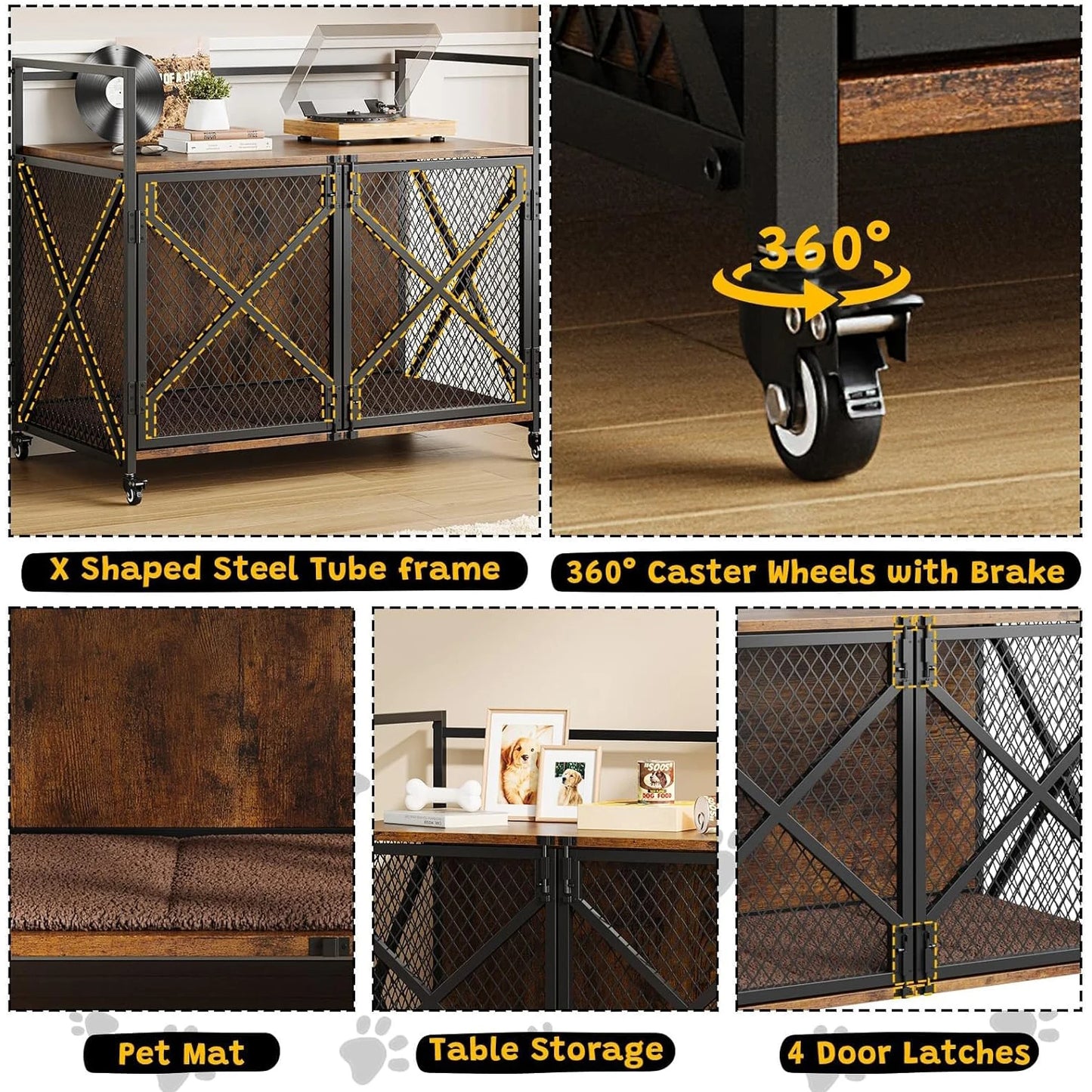 Large Wooden Dog Crate Furniture With Lockable Wheels
