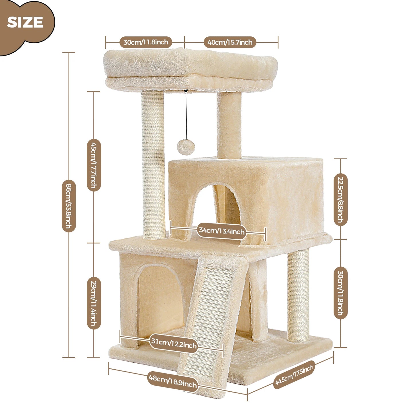 Multi-Level Cat Tree With Cozy Perches Stable Scratch Board