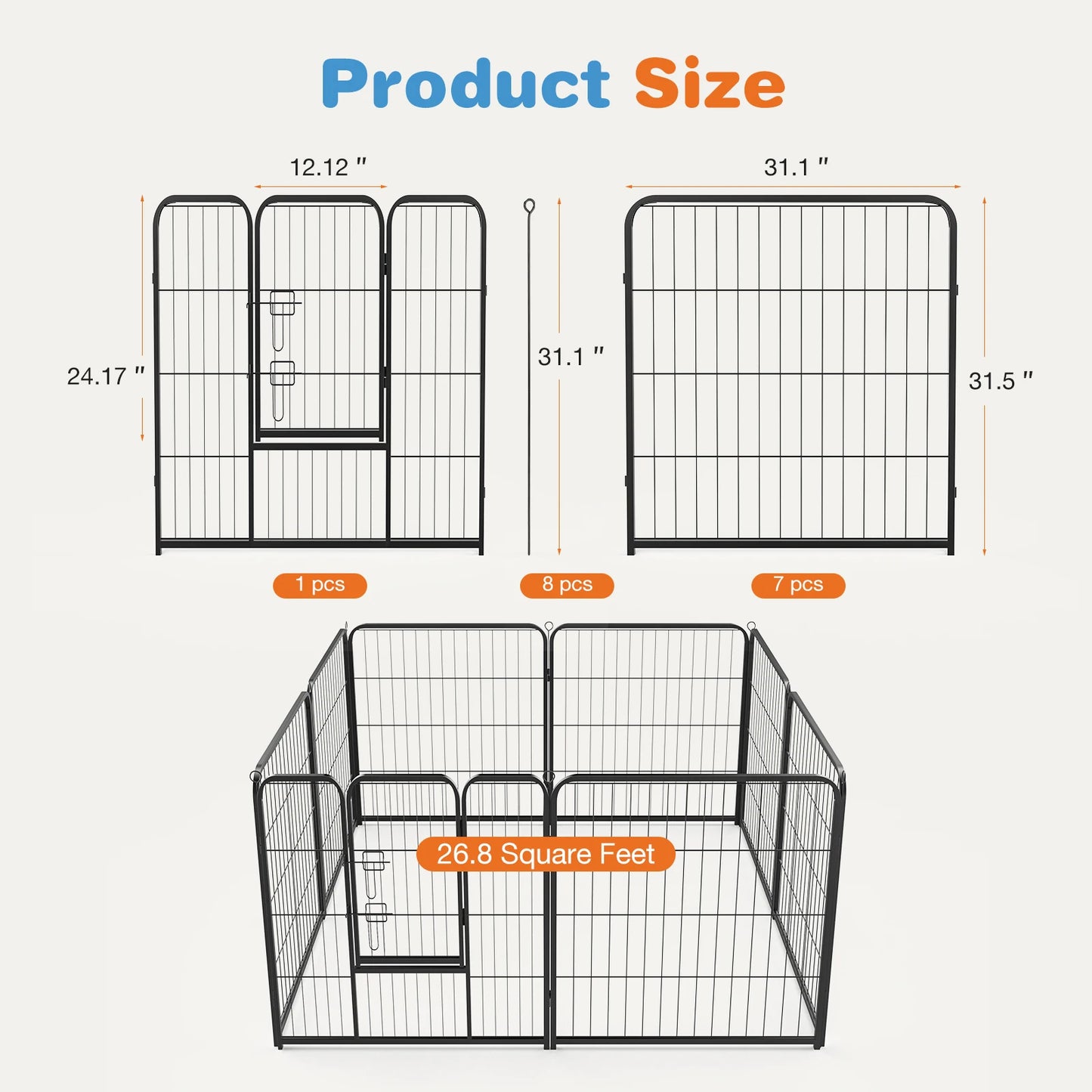 8 Panel Heavy Duty Metal Dog Pen Indoors Outdoors Versatile