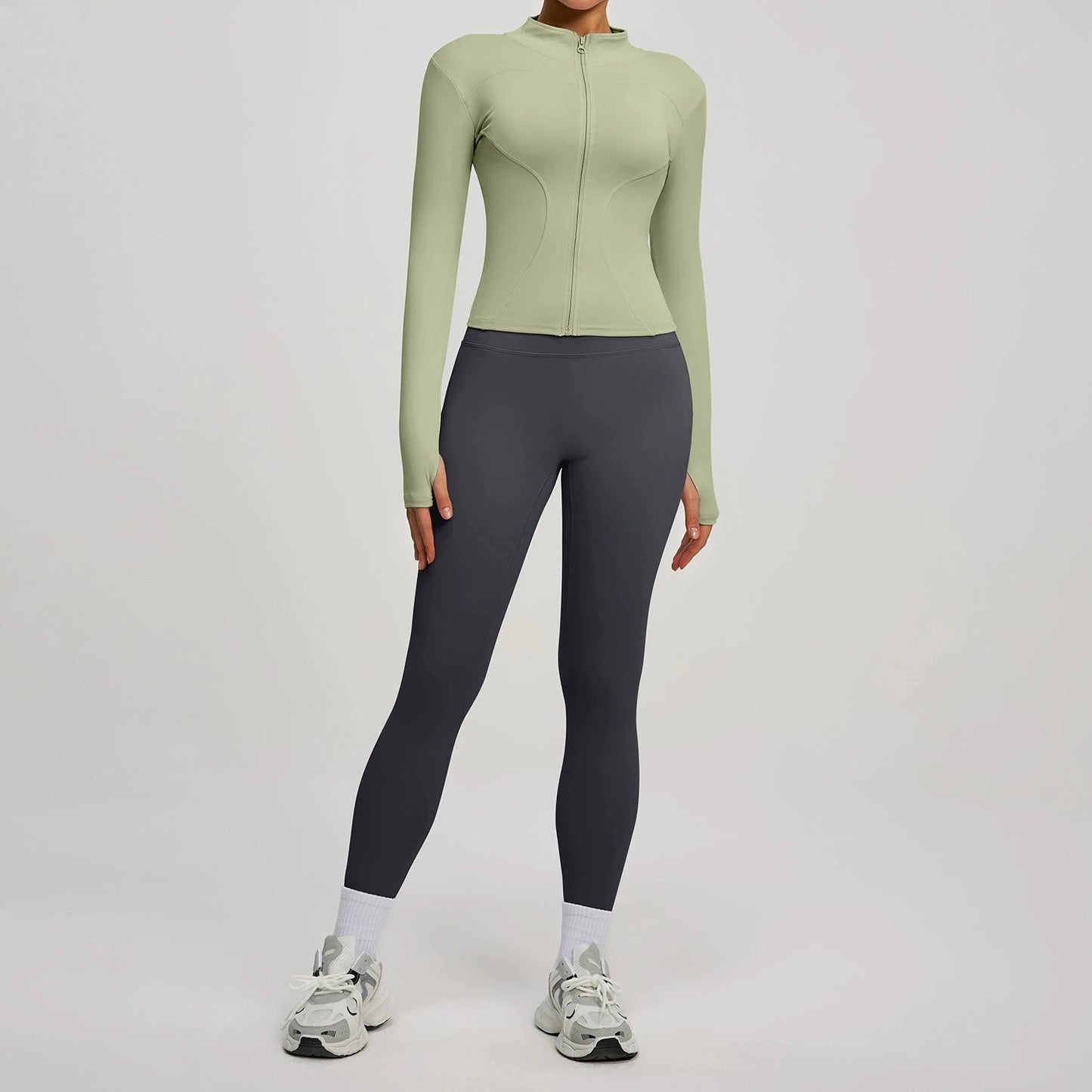 Women's 2Pcs Zipper Long Sleeve Top And Leggings Set