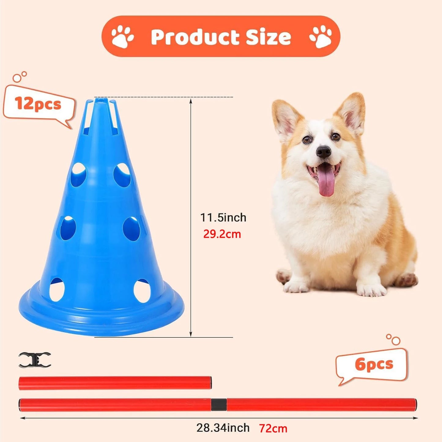 Dog Agility Cone Set 12 Cones And 6 Poles For Training