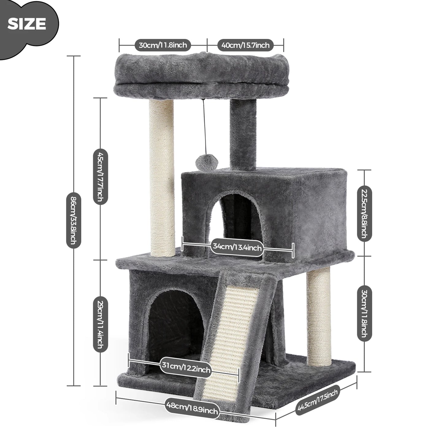Multi-Level Cat Tree With Cozy Perches Stable Scratch Board