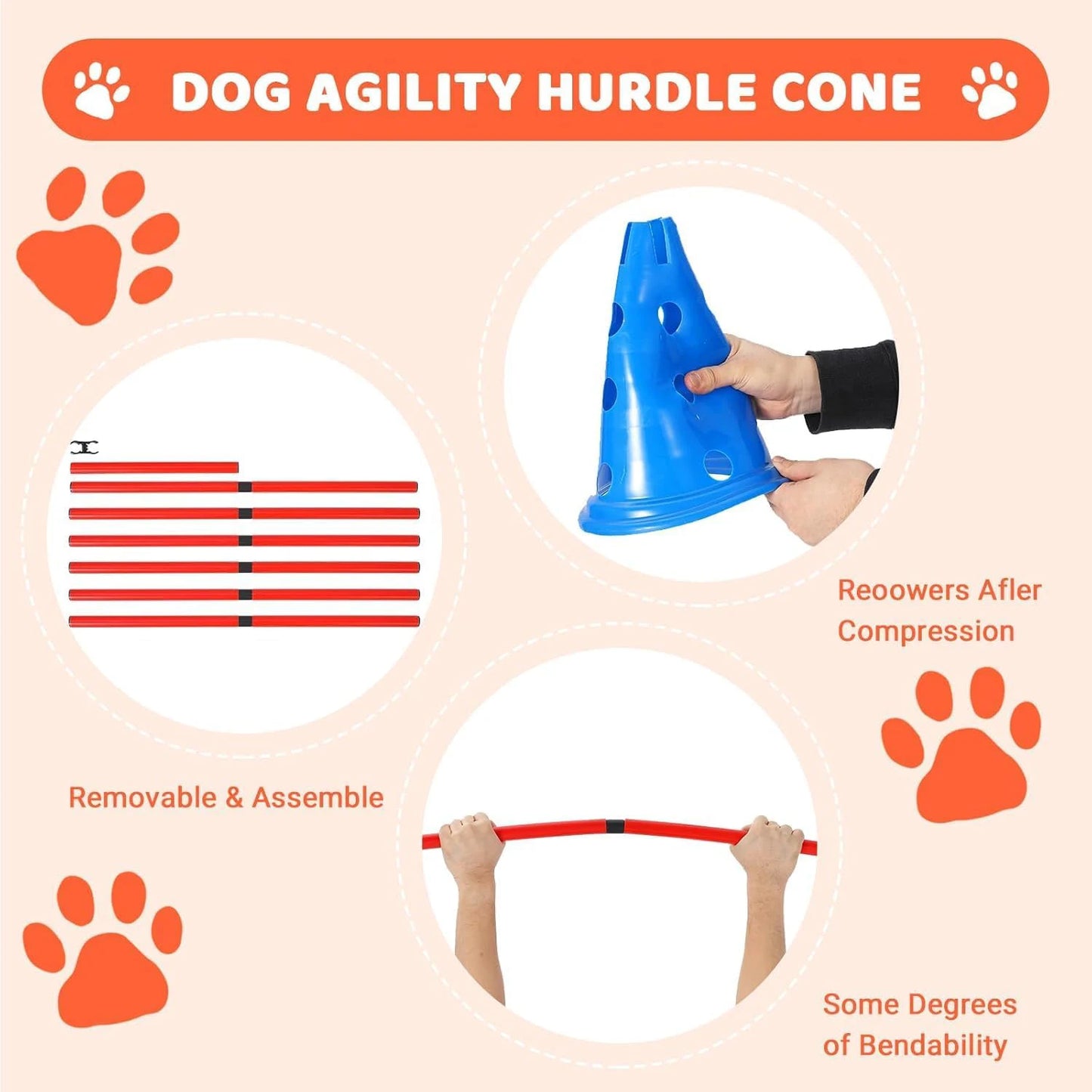 Dog Agility Cone Set 12 Cones And 6 Poles For Training