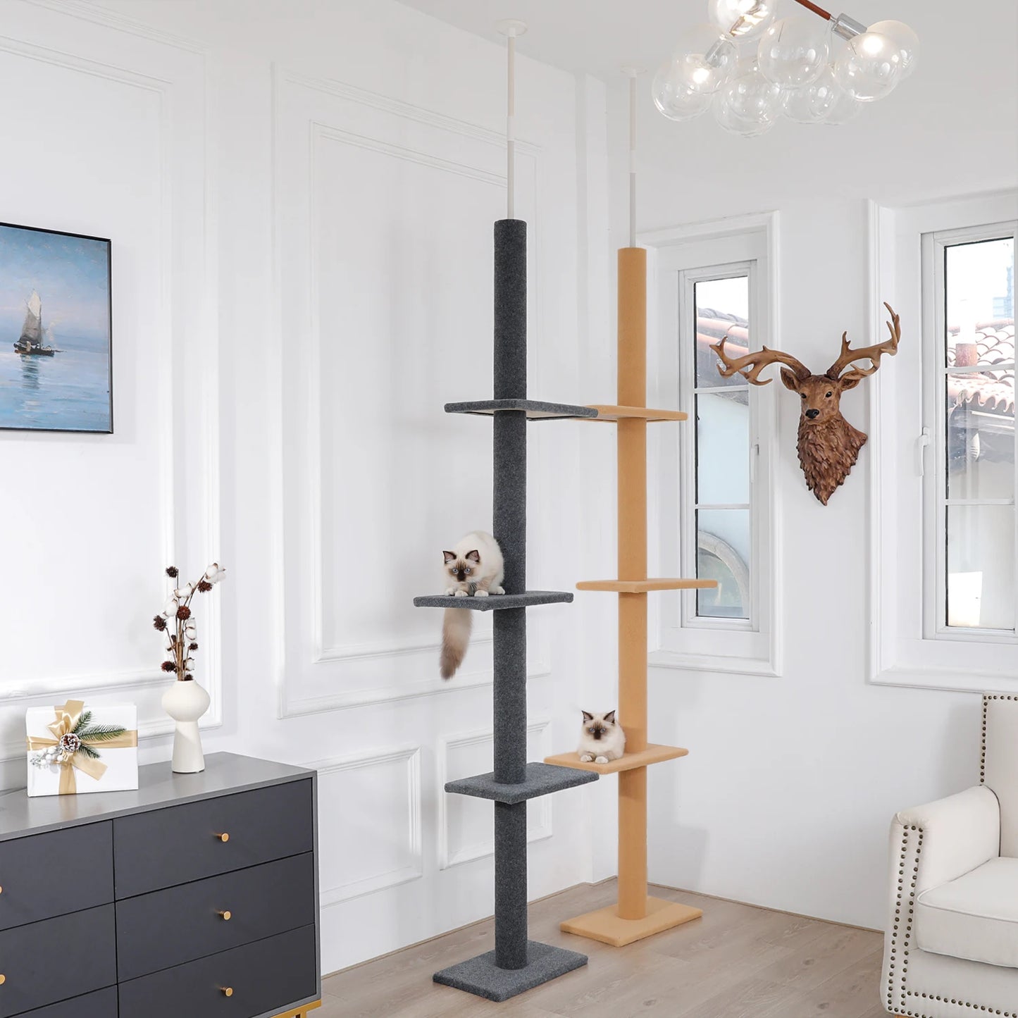 Adjustable Height Floor-to-Ceiling Vertical Cat Tree
