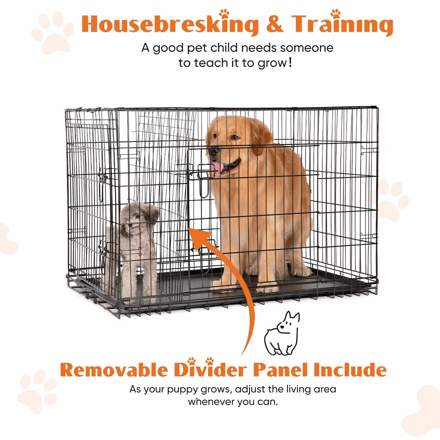 30in Double Door Folding Metal Wire Dog Cage with Plastic Leak-Proof Pan