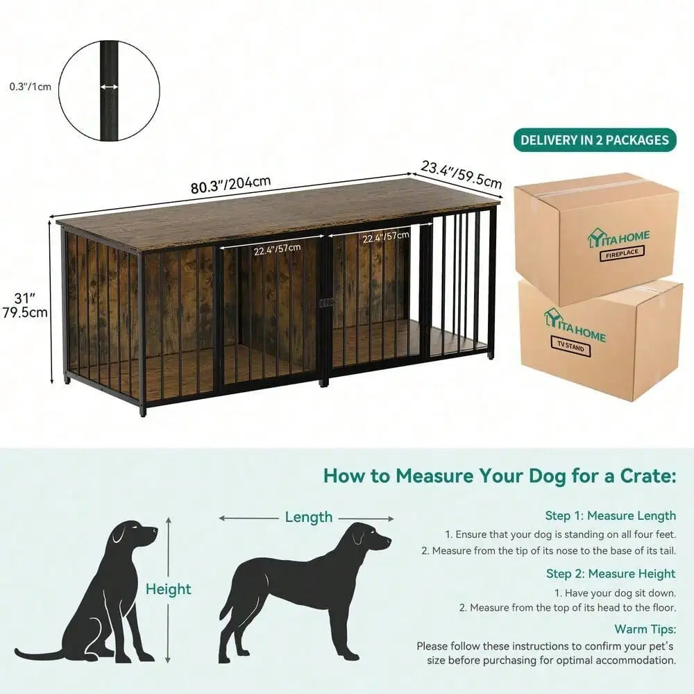 Double Dog Crate Furniture 80.2 Inch Large Breed Dog Kennel