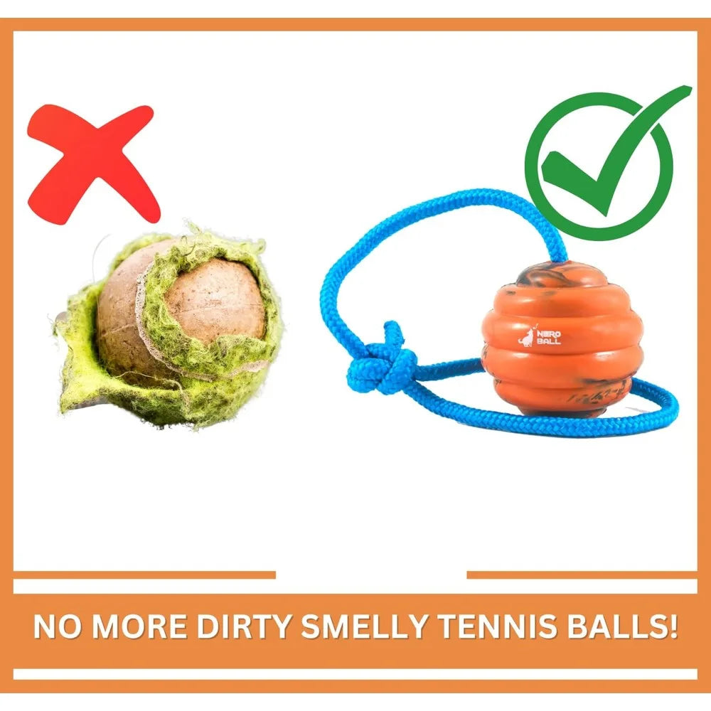 Pro K9 Dog Training Ball on Rope Natural Rubber Durable
