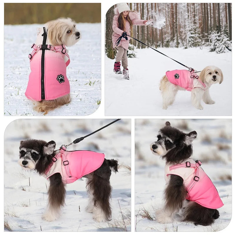 Warm Dog Jacket With Harness and Zipper