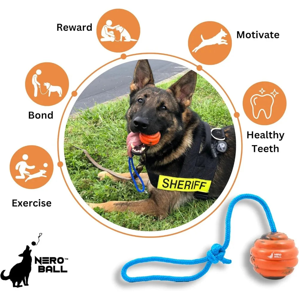 Pro K9 Dog Training Ball on Rope Natural Rubber Durable