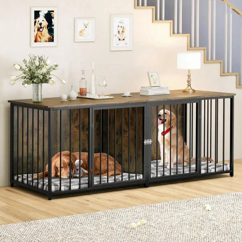 Double Dog Crate Furniture 80.2 Inch Large Breed Dog Kennel