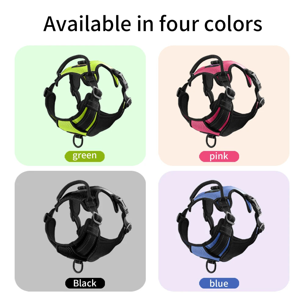Easy Control Adjustable Reflective Nylon Dog Vest Harness with 2 Metal Leash Hooks