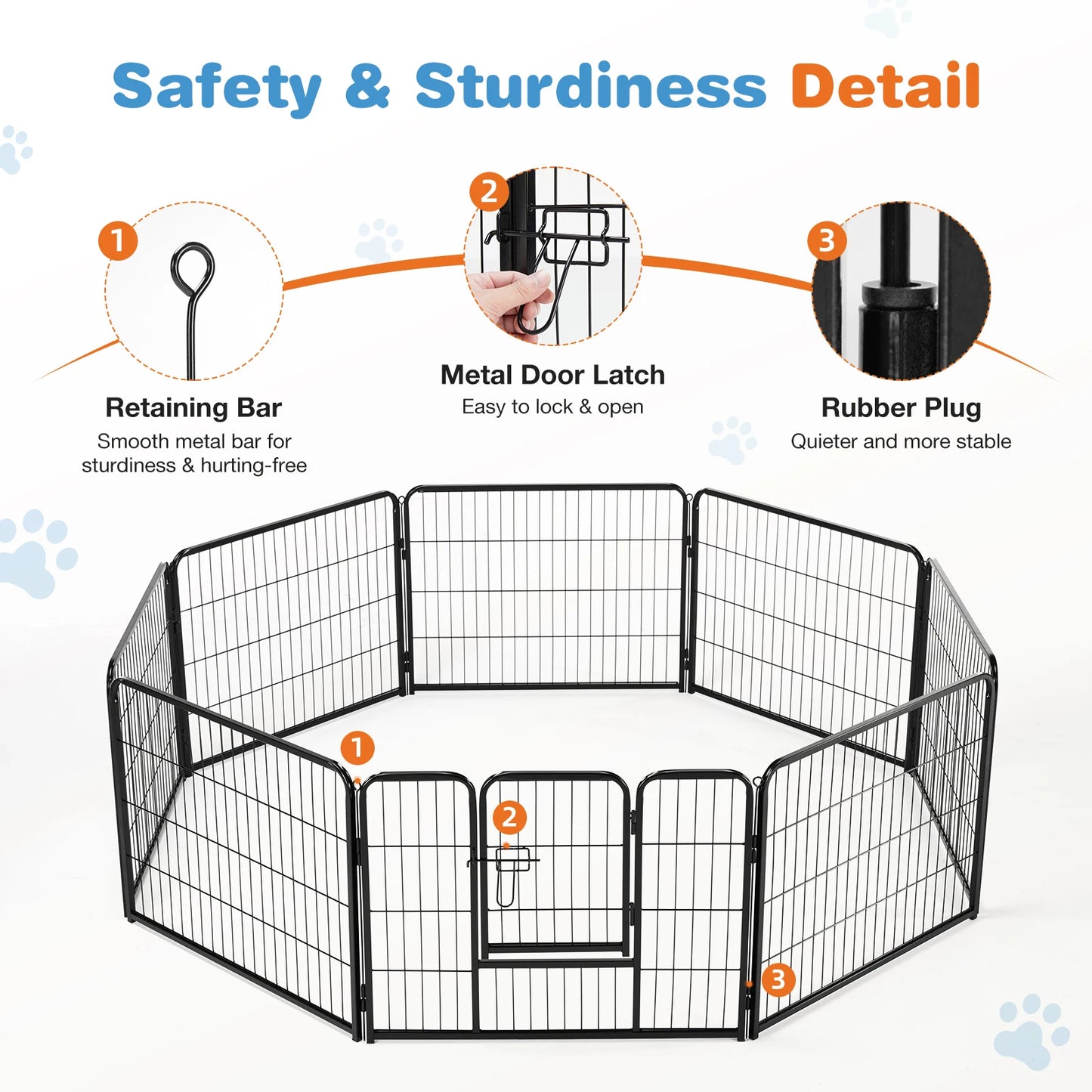 8 Panel Heavy Duty Metal Dog Pen Indoors Outdoors Versatile