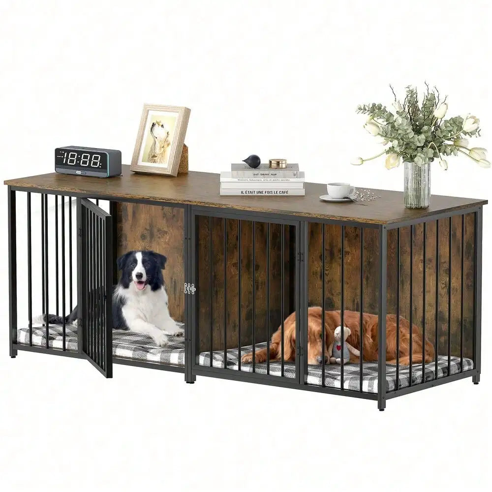 Double Dog Crate Furniture 80.2 Inch Large Breed Dog Kennel