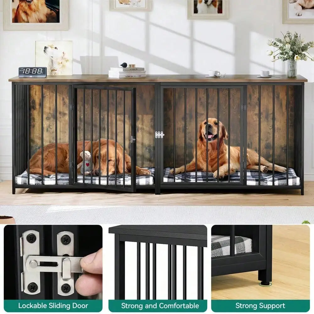 Double Dog Crate Furniture 80.2 Inch Large Breed Dog Kennel